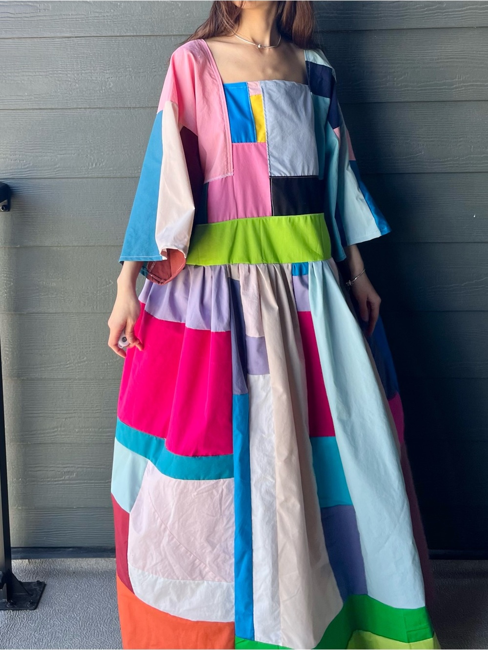 Handmade Quilted Patchwork Colorblock Dress SKU 05034 - Picture 3 of 16